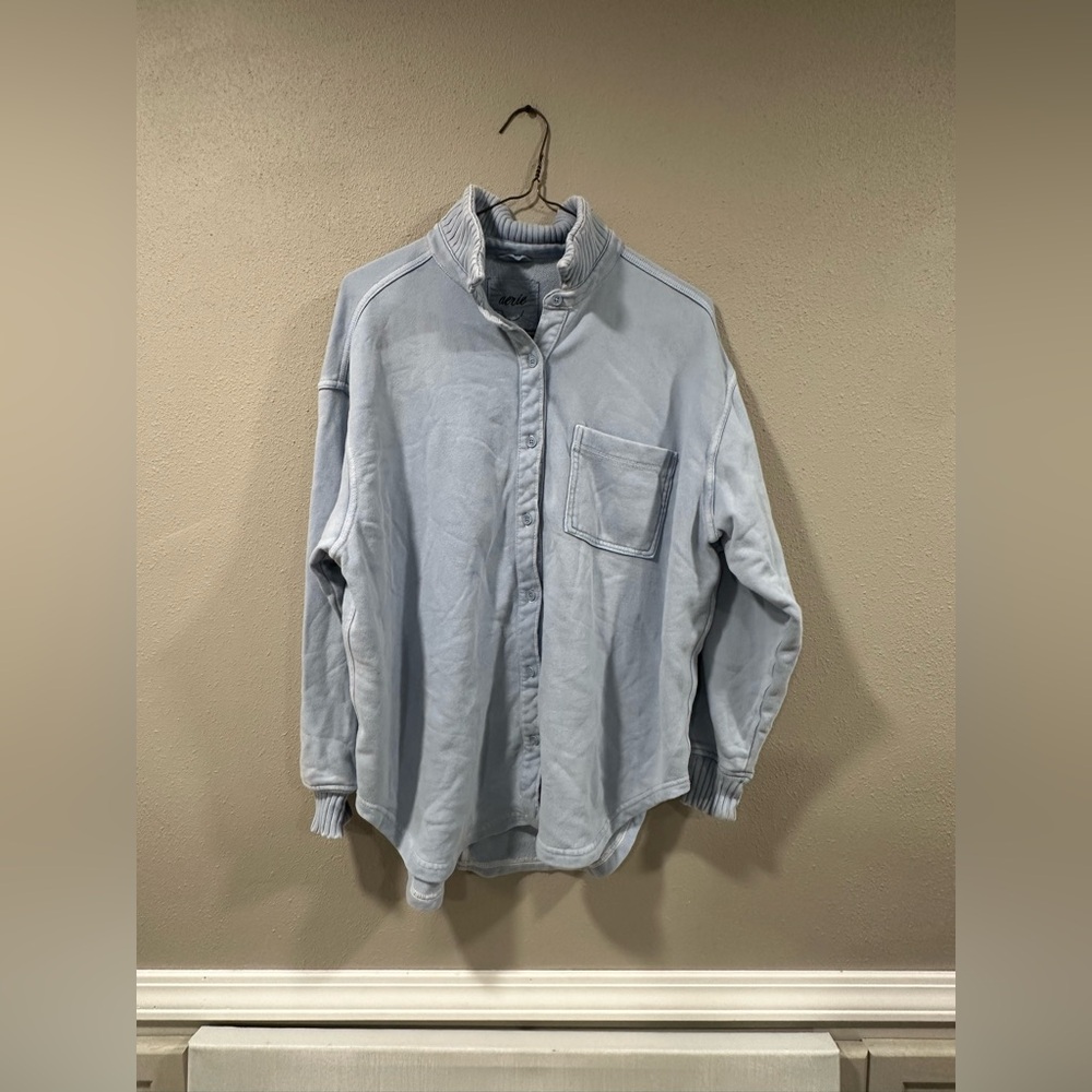 Aerie LumberJane Fleece Shirt Light Blue